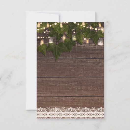 Ivy & String Lights Mason Jar Rustikale Tischnumme Einladung (Rückseite)