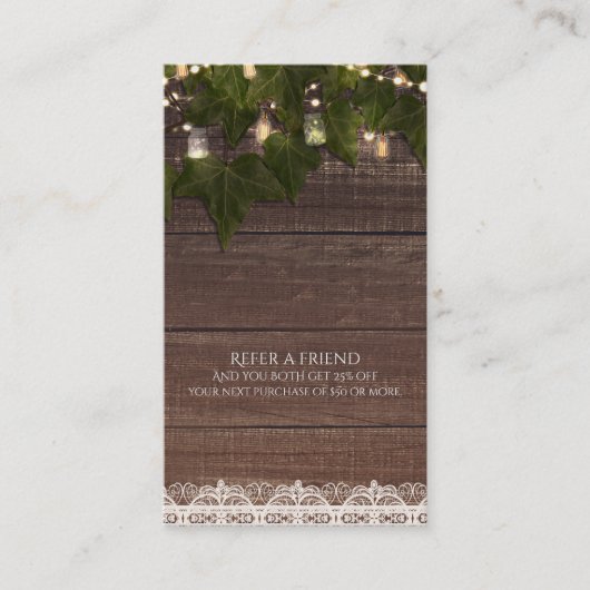 Ivy String Lights Mason Jar Rustikale Vermittlung Empfehlungskarte (Vorderseite)