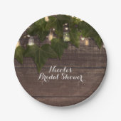 Ivy & String Lights Mason Jar Rustikaler Empfang Pappteller (Vorderseite)