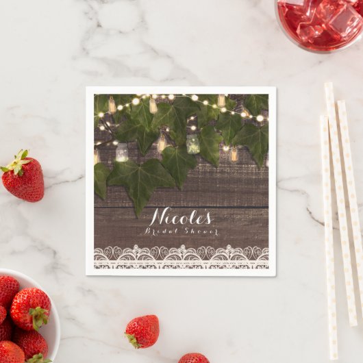 Ivy & String Lights Mason Jar Rustikaler Empfang Serviette (Beispiel)