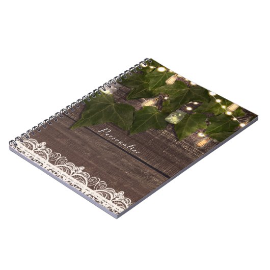 Ivy & String Lights Mason Jar Rustikales Elegant Notizblock (Linke Seite)