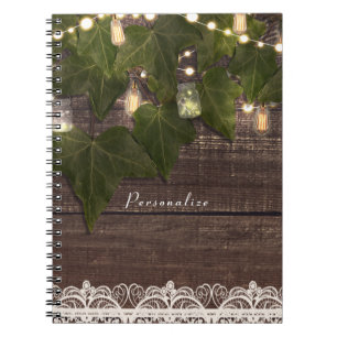 Ivy & String Lights Mason Jar Rustikales Elegant Notizblock