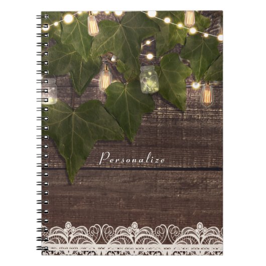 Ivy & String Lights Mason Jar Rustikales Elegant Notizblock (Vorderseite)