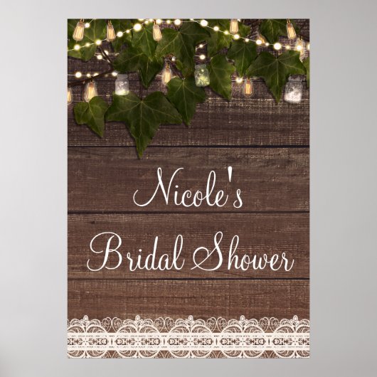 Ivy & String Lights Mason Jar Rustikales Plakatban Poster (Vorne)