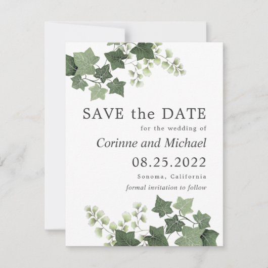 Ivy und Fern Greenerity Wedding Save the Date (Vorderseite)