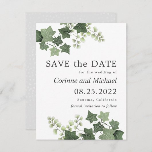 Ivy und Fern Greenerity Wedding Save the Date (Vorne/Hinten)