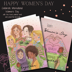 IWD Rosa Wasserfarbe multiethnische Frauen GEBEN U Feiertagskarte