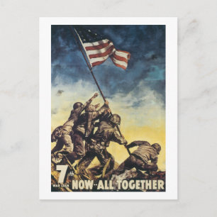Iwo-Jima-Flaggenhissung-Farbenkriegsgrafik vintage Postkarte