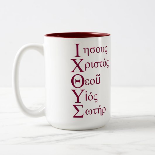 IXOYE Acrostic (rot) Zweifarbige Tasse (Links)