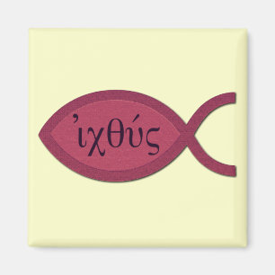 IXOYE christliches Fisch-Symbol - rotes Pergament Magnet