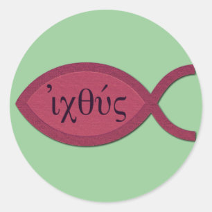 IXOYE christliches Fisch-Symbol - rotes Pergament Runder Aufkleber