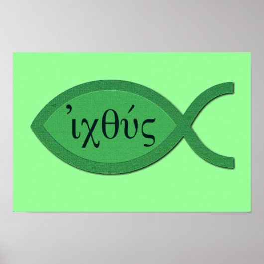IXOYE Christliches Fischsymbol - Grünes Pergament Poster (Vorne)