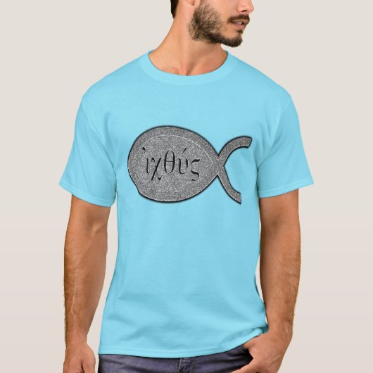 IXOYE Christliches Fischsymbol - Stone-Effekt T-Shirt (Vorderseite)