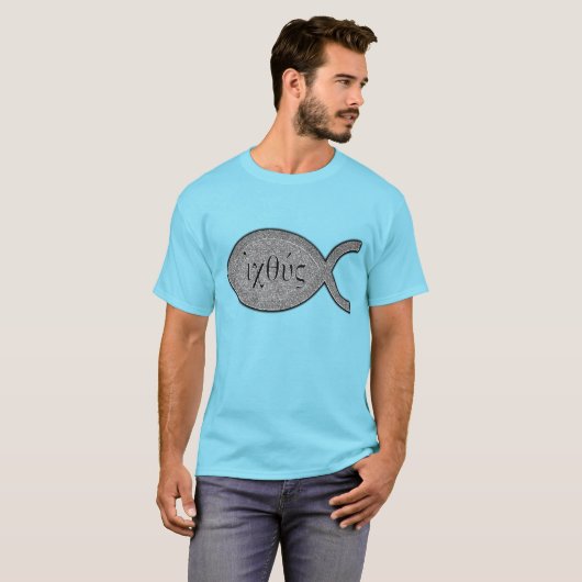 IXOYE Christliches Fischsymbol - Stone-Effekt T-Shirt (Vorne ganz)