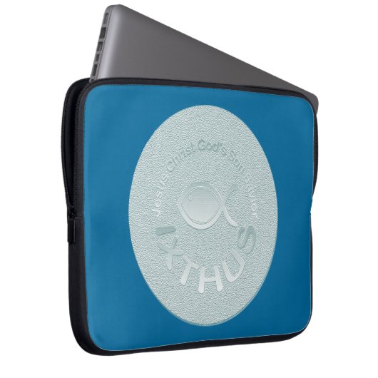 IXTHUS christliches Fisch-Symbol - SILBER Laptopschutzhülle (Vorne Rechts)