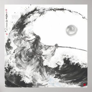 Izanami und Izanagi Schwarz-Weiß-Speere Poster