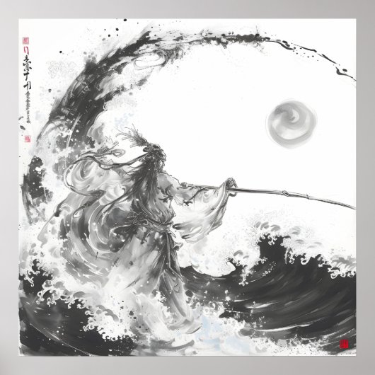 Izanami und Izanagi Schwarz-Weiß-Speere Poster (Vorne)