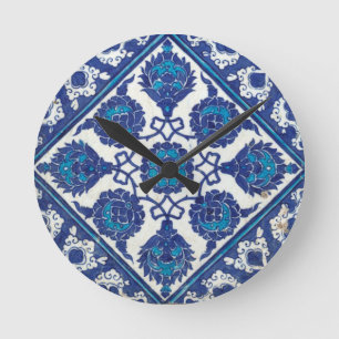 Iznik Floral Ethnic Tribal Turkish Mosaic Pottery Runde Wanduhr