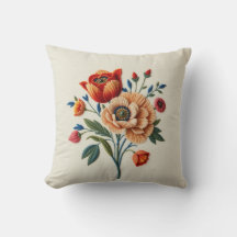 Iznik-Tulpenstickerei Korallen-Kissenhülle