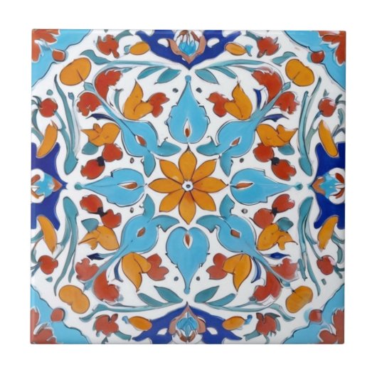 Iznik Türkisch Orange Red Türkise Blue Floral Fliese (Vorderseite)
