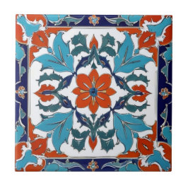 Iznik Türkische Blume Orange Red Blue White Floral Fliese