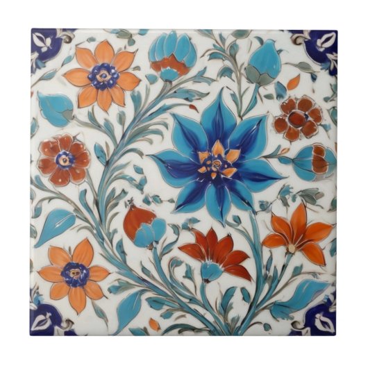 Iznik Türkische Vintage Blume Blauer Blumen Antike Fliese (Vorderseite)