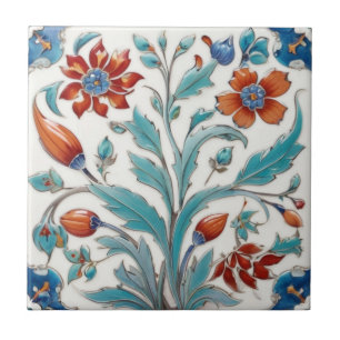 Iznik Türkisches Vintage-Blumenmuster Grün & Rote Fliese