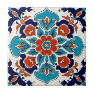 Iznik Türkisches Vintage-Blumenmuster Rot Blau Tra Fliese