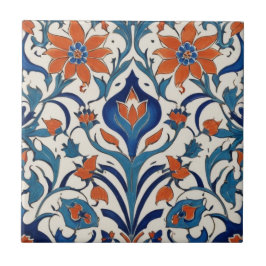 Iznik Turkish Floral Vintag Orange Blue Blumen Fliese