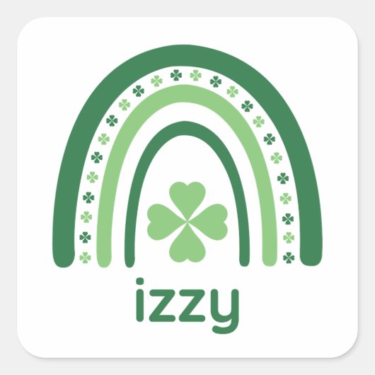 Izzy Name Clover Boho Regenbogen Quadratischer Aufkleber (Vorderseite)