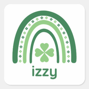 Izzy Name Clover Boho Regenbogen Quadratischer Aufkleber