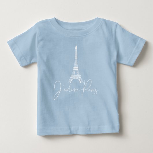 J' adore Paris Eiffel Tower Niedlich Blue Baby T-shirt (Vorderseite)