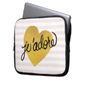 J. Adore-Zitat| Schwarzes und Gold Herz Laptopschutzhülle (Vorderseite Links)