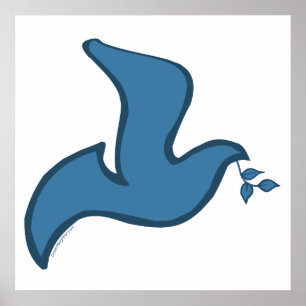 J - Blaue Silhouette Taube des Friedens Poster