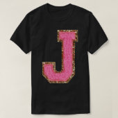 J - Bubblegum Glitzer Varsity Letter Patches Stick T-Shirt (Design vorne)