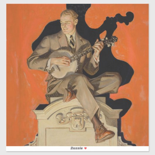 J.C. Leyendecker Banjo Player 1920 Art Deco Art Aufkleber (Blatt)