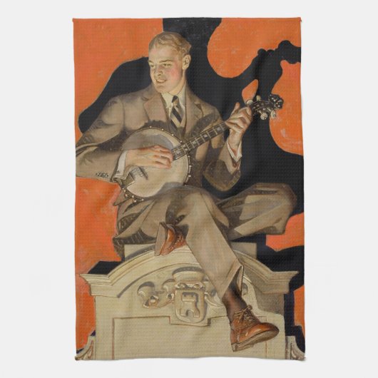 J.C. Leyendecker Banjo Player 1920 Art Deco Art Geschirrtuch (Vertikal)