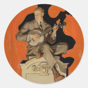 J.C. Leyendecker Banjo-Spieler 1920 Art Deco Kunst Runder Aufkleber