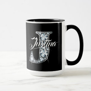 J Faux Diamond Bling Monogram Tasse
