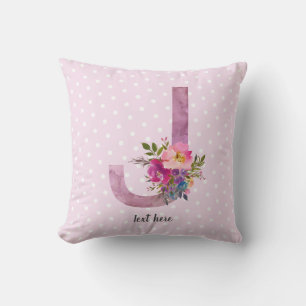 j, Floral Monogram, Aquarellfarben-Blume Kissen