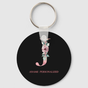 J Floral Monogram Name Letters Pink Agate Schlüsse Schlüsselanhänger