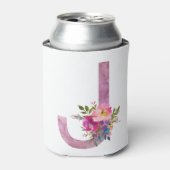 J, Floral Monogramm initial, Aquarellfarben-Blume Dosenkühler (Kanne Vorderseite)