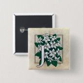 J für Jasmin-Blumen-Monogramm Button (Vorne & Hinten)