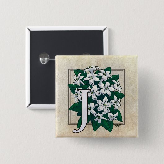 J für Jasmin-Blumen-Monogramm Button (Vorne & Hinten)