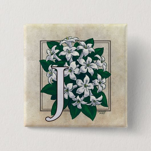 J für Jasmin-Blumen-Monogramm Button (Vorderseite)