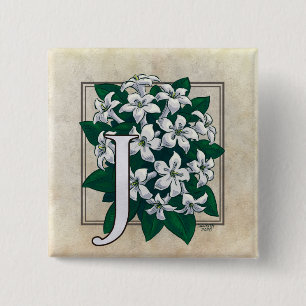 J für Jasmin-Blumen-Monogramm Button