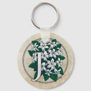 J für Jasmin-Blumen-Monogramm Schlüsselanhänger