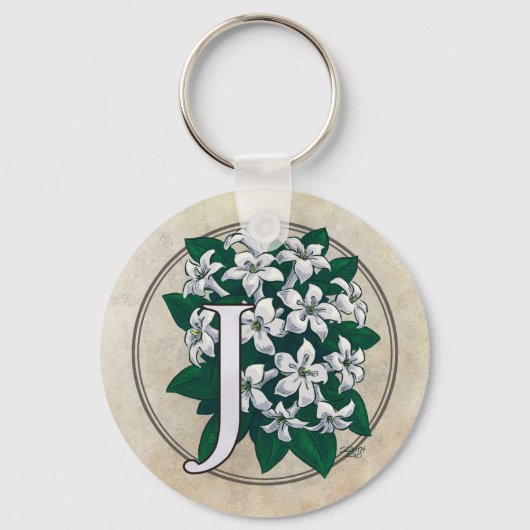 J für Jasmine Blume Monogram Schlüsselanhänger (Vorderseite)