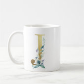 J Golden Initial mit blauem Blumenblättern Kaffeetasse (Links)