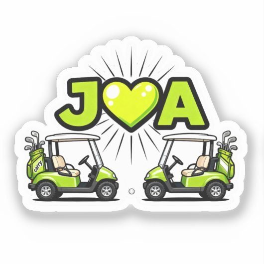 J Heart A Cute Golf Cart Couple's Monogram Sticker (Vorderseite)